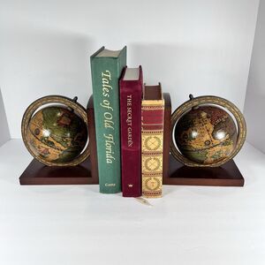 Vintage Italian Globe Bookends – Stunning Old World Charm, Solid Wood Bookends